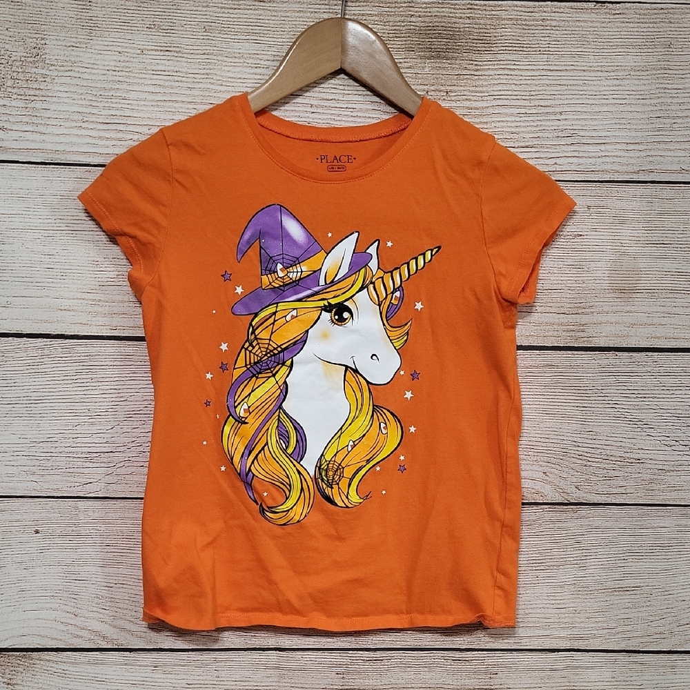 💟 Orange Unicorn Kids Shirt by Place Large 10/12